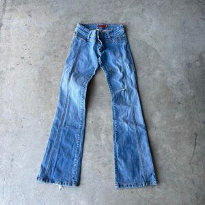 Plastic y2k Jeans Wide leg Flare Mid wash Womens size 1